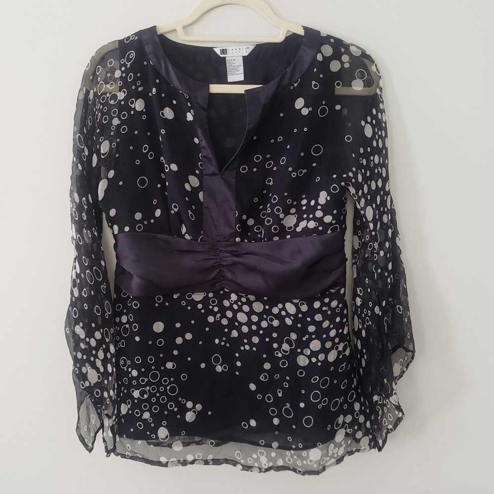 VTG Carole Little Y2K Silk Babydoll Top MED Whimsigoth Fairy Flare Polka Dot